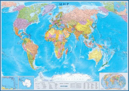 Настенная карта Мир политическая 1:17млн., 2,02х1,43м.