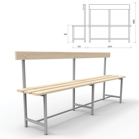 Скамья со спинкой деревянная на металлокаркасе "СТ 6", 2000х350х860 мм