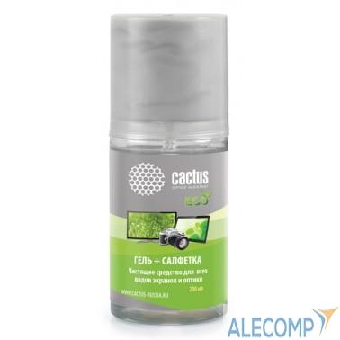 CACTUS CS-S3004E Чистящий набор (салфетка + гель) для экранов и оптики 1шт 18х18см 200мл