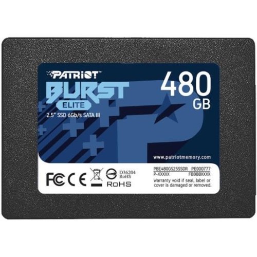 SSD PATRIOT Burst Elite 480Гб Наличие SATA 3.0 3D NAND Скорость записи 320 Мб/сек. Скорость чтения 450 Мб/сек. 2,5&quot; TBW 200 Тб PBE480GS25SSDR