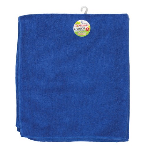 Тряпка для мытья пола 50х60 см, КОМПЛЕКТ 3 шт., микрофибра, синие, ЛЮБАША ЭКОНОМ, 603944