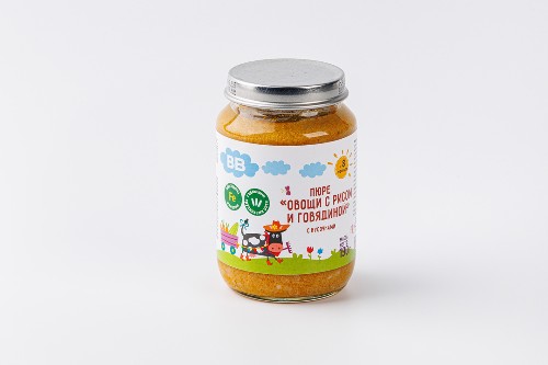 Пюре "Овощи с рисом и говядиной", с кусочками