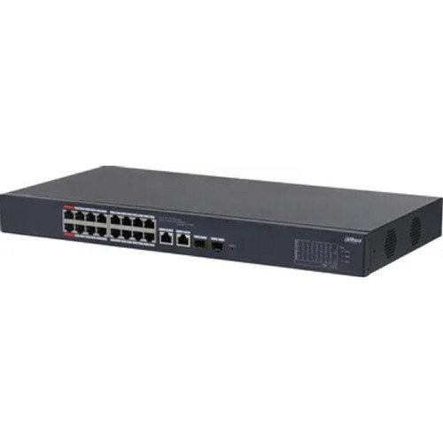 DAHUA DH-CS4218-16ET-135 16-портовый PoE коммутатор с облачным управлением, 16xRJ45 100Mb, 2хКомбо SFP/RJ45 1Gb uplink, суммарно 135Вт, коммутация 7.2 Гбит/с, MAC-таблица 8К