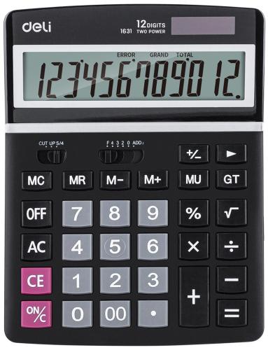 Калькулятор настольный ПОЛНОРАЗМ. Deli E1631, 12-р, дв.пит, 195x148мм,черн