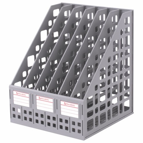 Лоток для бумаг вертикальный BRAUBERG "MAXI Plus", 240 мм, 6 отделений, сетчатый, сборный, серый,  ЛТ86