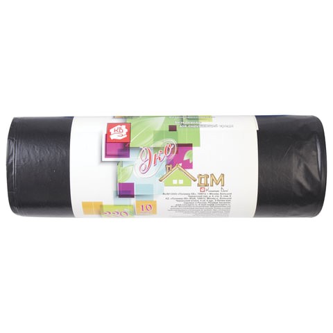 Мешки для мусора  220 л, черные, в рулоне 10 шт., ПВД, 29 мкм, 83х110 см, КОНЦЕПЦИЯ БЫТА &quot;ЭкоДом&quot;, 3019