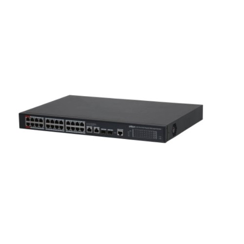 DAHUA DH-S4228-24GT-240 28-портовый гигабитный управляемый коммутатор с PoE, уровень L2, 24xRJ45 1GB PoE, 2xRJ45 1Gb, 2xSFP 1Gb, суммарно 240Вт, коммутация 56 Гбит/с, MAC-таблица 8К
