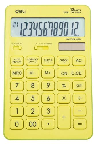 Калькулятор настольный ПОЛНОРАЗМ. Deli EM01551, 12-р,дв.пит,175х108мм, желт