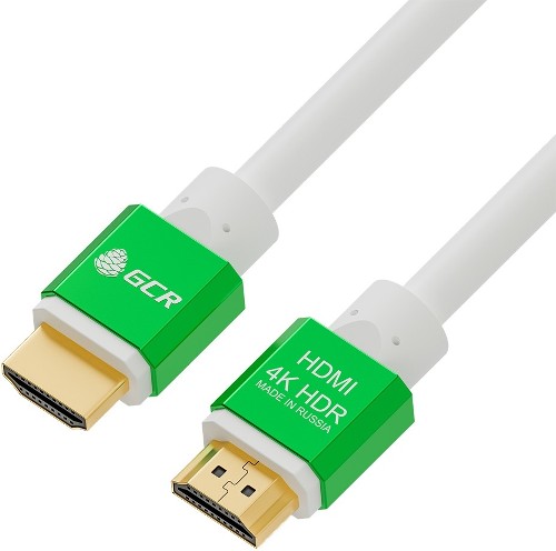 Greenconnect Кабель 2.0m HDMI версия 2.0, HDR 4:2:2, Ultra HD, 4K 60 fps 60Hz/5K*30Hz, 3D, AUDIO, 18.0 Гбит/с, 28/28 AWG, OD7.3mm, тройной экран, белый, AL корпус зеленый, GCR-51294 Greenconnect HD...