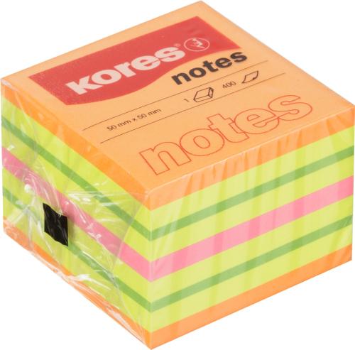 Стикеры Kores CUBO 50x50мм,смешан.неон.цв (оранж,желт,зелен,роз) 400л 48460
