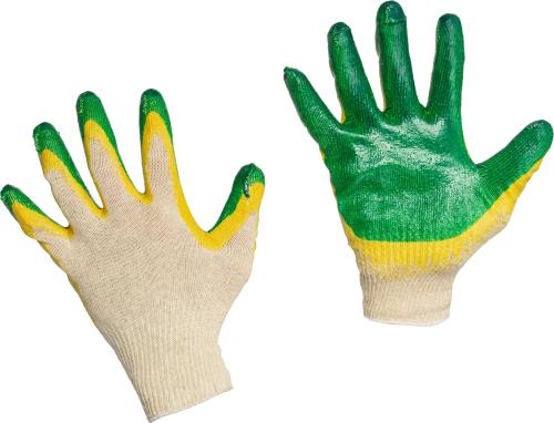 Перчатки защитные трикотажные двойной латексный облив цв.зеленый 300пар/уп