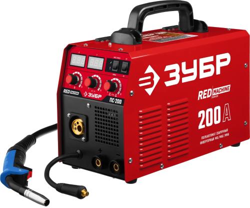 ЗУБР, 200 А, MIG - MAG, ММА, IGBT, ПВ 60 %, 220 В, полуавтомат сварочный инверторный, ПС-200