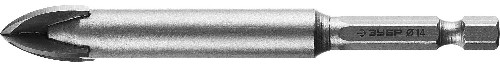 ЗУБР 14 мм, 4х кромка, HEX 1/4, Сверло по стеклу и кафелю, Профессионал (29845-14)