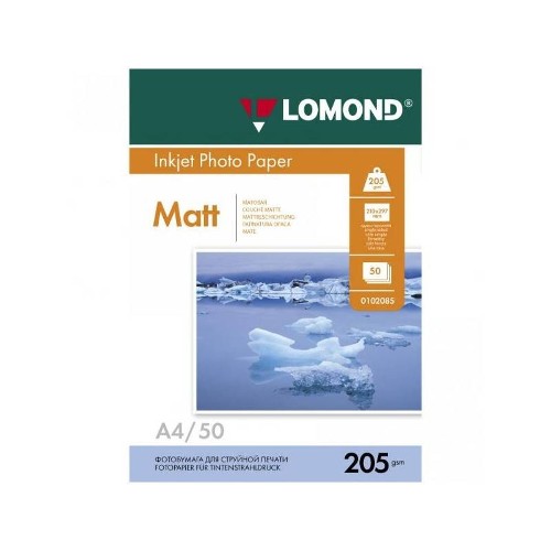 Фотобумага LOMOND Одностороняя Матовая, 205г/м2, A4(21x29см)/25л.