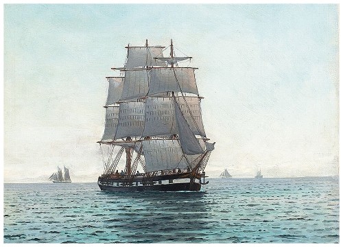 Картина Seascape with sailing ships, 50х70 см, рама жемчуг с серебром