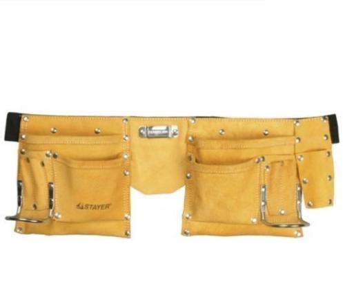 Пояс для инструментов кожаный, 10 карманов, 2 скобы, STAYER 38510