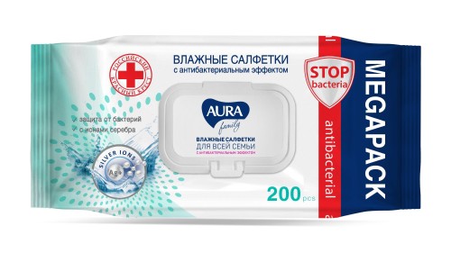 Салфетки влажные AURA для всей семьи 200 шт./уп.