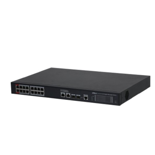 DAHUA DH-S4220-16GT-240 20-портовый гигабитный управляемый коммутатор с PoE, уровень L2, 16xRJ45 1Gb PoE, 2xRJ45 1Gb, 2xSFP 1Gb, суммарно до 240Вт, коммутация 56 Гбит/с, MAC-таблица 8к