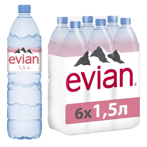 Вода минеральная Evian ПЭТ 1,5 л негаз. 6 шт/уп