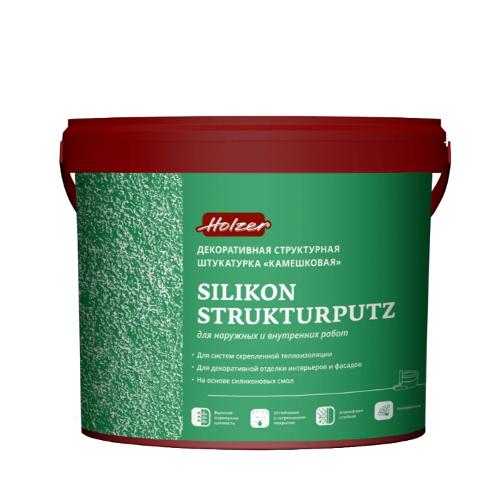 Holzer Silikon Strukturputz Штукатурка декоративная структурная "Камешковая", K 15, ведро 25 кг, зерно 1,5 мм, Белый