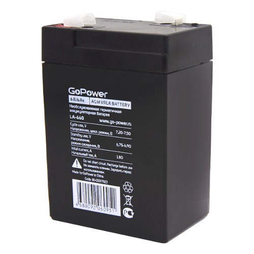 Аккумулятор свинцово-кислотный GoPower LA-660 6V 6Ah (1/20) Аккумулятор свинцово-кислотный GoPower LA-660 (00-00017023)