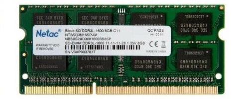Модуль памяти Netac SO-DIMM DDR3L DIMM 8Gb 1600Mhz, (NTBSD3N16SP-08)  CL11