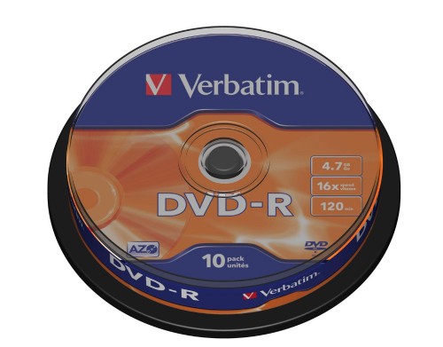 Носители информации DVD-R, 16x, Verbatim Azo Matt Silver, Cake/10, 43523