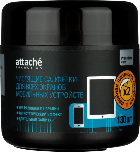 Салфетки Attache Selection д/экранов моб/устр, туба, пов/пл, 130 шт, 55х105